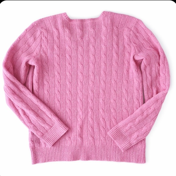 Polo Ralph Lauren Pink Cable Knit Wool Cashmere V-Neck Sweater Size M - Picture 2 of 8